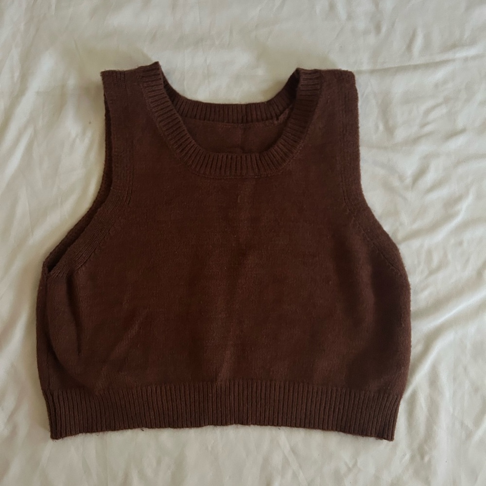 Brown Sleeveless Knit Top